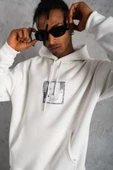 Erkek Ön Arka Baskılı Kapşonlu Sweat - Beyaz - 1