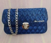 Lacivert Renk Kanvas Model Şık ve Dayanıklı Tasarım Özel Günler El Yapımı Örgü Kadın Çanta thumbnail 1