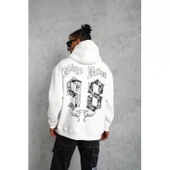 Erkek 98 Baskılı Kapşonlu Sweat - Beyaz - 1