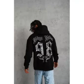 Erkek 98 Baskılı Kapşonlu Sweat - Siyah - 4