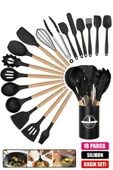 Tilbe Home 18Parça Silikon Kepçe Kevgir Kaşık Fırça Çırpıcı Spatula Maşa Servis Seti Bambu Saplı Mutfak Takımı thumbnail 1