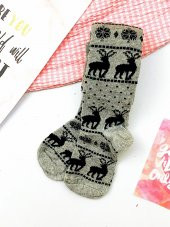 Kız Bebek Çocuk Gri Siyah Geyikli Külotlu Çorap - 1