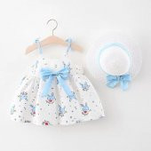 Kız Çocuk Bebek Şapkalı Mavi Star Rabbit Elbise - 1