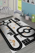 Yol Desenli Kaymaz Deri Taban Oyun Halısı  GRİ 140X200 - 1
