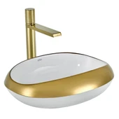 LENA TEZGAHÜSTÜ LAVABO (PARLAK BEYAZ-ALTIN) EY-4710A - 1