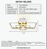 TT Aydınlatma TT500-6-SR  Sarı Kaplama Plofonyer 6 lı Led Avize - 4