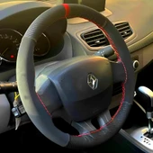 DİKİŞLİ DİREKSİYON KILIFI KARBON NUBUK DERİ KIRMIZI YÜZÜK / DİKİŞLİ RENAULT FLUENCE İÇİN - 1