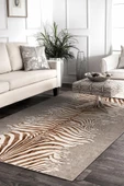 Frenda Home Zebra Desen Kaymaz Deri Taban Halı  BEJ 100X200 - 1