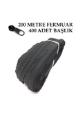 Plastikdiş Fermuar Siyah Fermuar Ve Başlık (200 Mt Fermuar 400 Adet Başlık) - 1