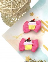Kız Çocuk Bebek Fuşya Fiyonklu Capcake 2li Klips Toka - 1