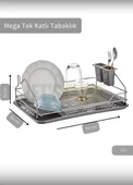 Mega Tek Katlı Bulaşıklık Tezgah Üstü Tabaklık BPA FREE Bulaşık Sepeti Gri - 2