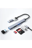 5Gbps Type-C ve USB Hub, 5in1, SDTF Kart Okuyucu, Type-C ve USB Çıkışlı USB C Hub Adaptörü ZR597 - 1