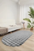 Bubble Oval Yumuşak Peluş Kaymaz Salon Oturma Odası Balkon Halısı Yolluk Gri - 1