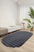 Bubble Oval Yumuşak Peluş Kaymaz Salon Oturma Odası Balkon Halısı Yolluk Antrasit - 1