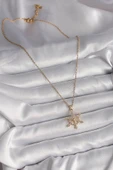 316L Çelik Gold Renk Zincir Zirkon Taşlı Kar Tanesi Model Kadın Kolye - TJ-BKO9717 - 2