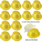 Altın Renk Simli Melon Yuvarlak Parti Şapkası 12 Adet - 1