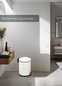 Pedallı Banyo Çöp Kovası Paslanmaz 5 Lt Mutfak Çöp Kutusu Beyaz - 1