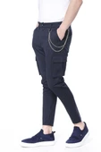 Erkek Düğmeli Kanguru Cepli Çizgili Zincir Detaylı Spor Jogger Pantolon - 7