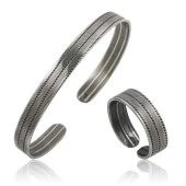 Gümüş Çizgi Desenli Bileklik Ve Yüzük Set thumbnail 2