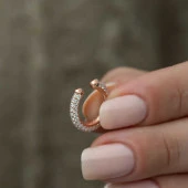 ​Gümüş Rose Taşlı Halka Kıkırdak Küpe - 1