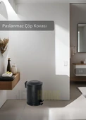 Pedallı Banyo Çöp Kovası Paslanmaz 5 Lt Mutfak Çöp Kutusu Siyah thumbnail 1