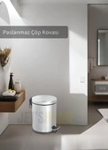 Pedallı Banyo Çöp Kovası Paslanmaz 12 Lt Mutfak Çöp Kutusu Gri - 1