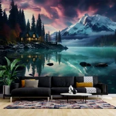 Göl Orman ve Karlı Dağ Manzaralı Duvar Kağıdı thumbnail 1