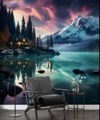 Göl Orman ve Karlı Dağ Manzaralı Duvar Kağıdı thumbnail 4