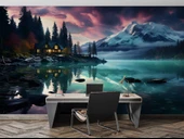 Göl Orman ve Karlı Dağ Manzaralı Duvar Kağıdı thumbnail 3