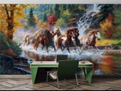 Nehir Üzerinde Atların Koşma Manzaralı Duvar Kağıdı thumbnail 4