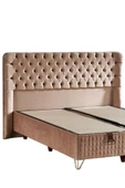 Elegance Lüks Baza ve Başlık Seti 140x190 cm Çift Kişilik Krem Babyface Kumaş Baza ve Başlık Takımı - 3