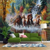 Nehir Üzerinde Atların Koşma Manzaralı Duvar Kağıdı thumbnail 1