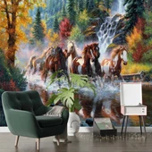 Nehir Üzerinde Atların Koşma Manzaralı Duvar Kağıdı thumbnail 6