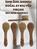 Beautysev İsme Özel  Baskılı %100 Doğal At kılı yüz bakım fırçası (Bez çanta hediyeli) - 1