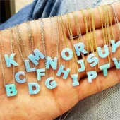 Gümüş Opal Harf Bayan Kolye - 3