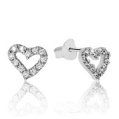 Gümüş Beyaz Kalpli Çivili Küpe thumbnail 2