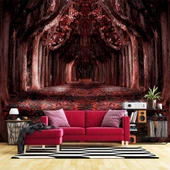 Kırmızı Yapraklı Orman Yolu Manzaralı Duvar Kağıdı thumbnail 1