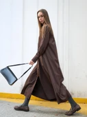 Poplin Oversize Uzun Gömlek Elbise Kahverengi - 4