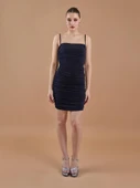Drapeli Askılı Lacivert Mini Elbise - 1