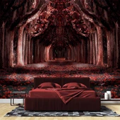 Kırmızı Yapraklı Orman Yolu Manzaralı Duvar Kağıdı thumbnail 2