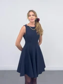 Dikiş İzli Volanlı Mini Elbise Lacivert - 9