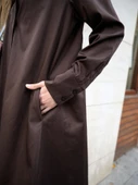 Poplin Oversize Uzun Gömlek Elbise Kahverengi - 7