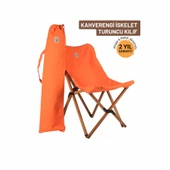 Bag The Joy Ahşap Katlanır Kamp Bahçe Sandalyesi Kahverengi Iskelet Turuncu Kılıf - 1