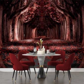 Kırmızı Yapraklı Orman Yolu Manzaralı Duvar Kağıdı thumbnail 5