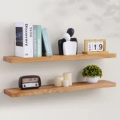 2li Doğal Ahşap Duvar Rafı Kütüphane Kitaplık Banyo Ve Mutfak Düzenleyici 50x15 - 1