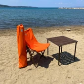 Bag The Joy Ahşap Katlanır Kamp Bahçe Sandalyesi Antrasit Iskelet Turuncu Kılıf - 7