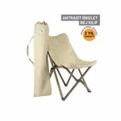 Ahşap Katlanır Kamp Bahçe Sandalyesi Antrasit Iskelet Bej Kılıf - 1