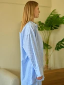 Çizgi Desen Poplin Oversize Mavi Boyfriend Gömlek - 6