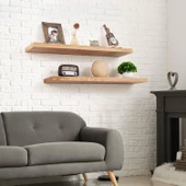 2li Doğal Ahşap Duvar Rafı Kütüphane Kitaplık Banyo Ve Mutfak Düzenleyici 60x15 - 4