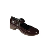 YYAZKIŞ Kadın Siyah Bordo Atkılı Küt Burun Kolej Rugan 4cm Kalın Topuklu Casual Ayakkabı thumbnail 4